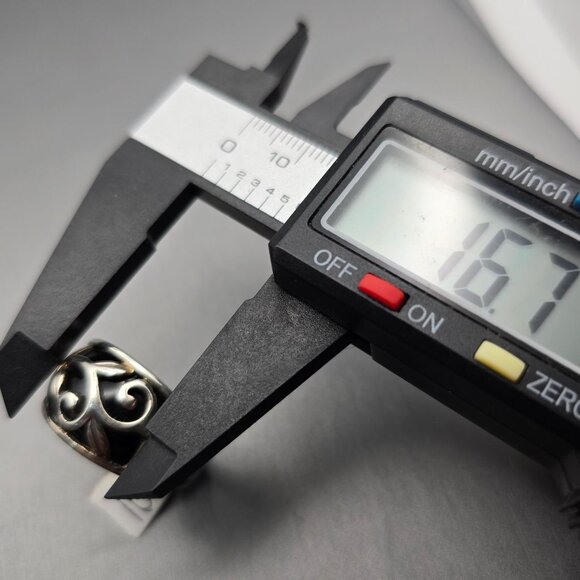 Sterling Silver A925 Black Onyx Dome Ring Size 10 Vining Leaf Scroll 8.81g - Picture 9 of 12